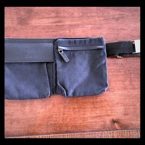 Authentic Gucci black monogram canvas fanny pack